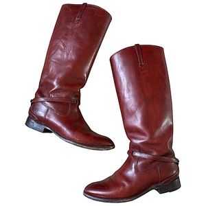 FRYE Lindsay Plate Tall Pull On Boots Burnt Red Smooth Full Grain Leather 8.5